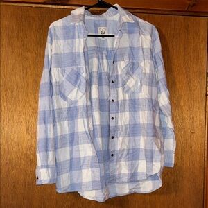 Blue and White Plaid Button-Up Shirt